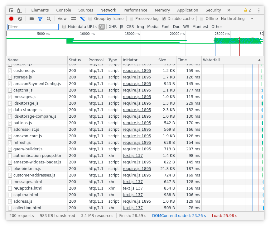 xfs first load in devtools